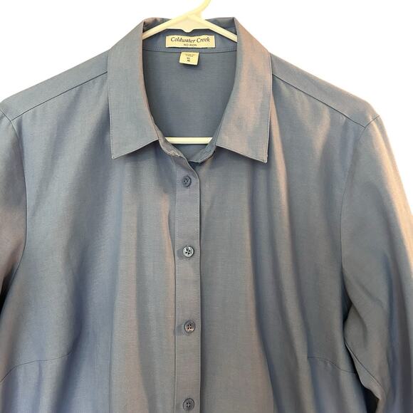 Coldwater Creek Women’s No Iron Blue Cotton Long Sleeve Button Blouse Size XL/16 - Picture 5 of 11